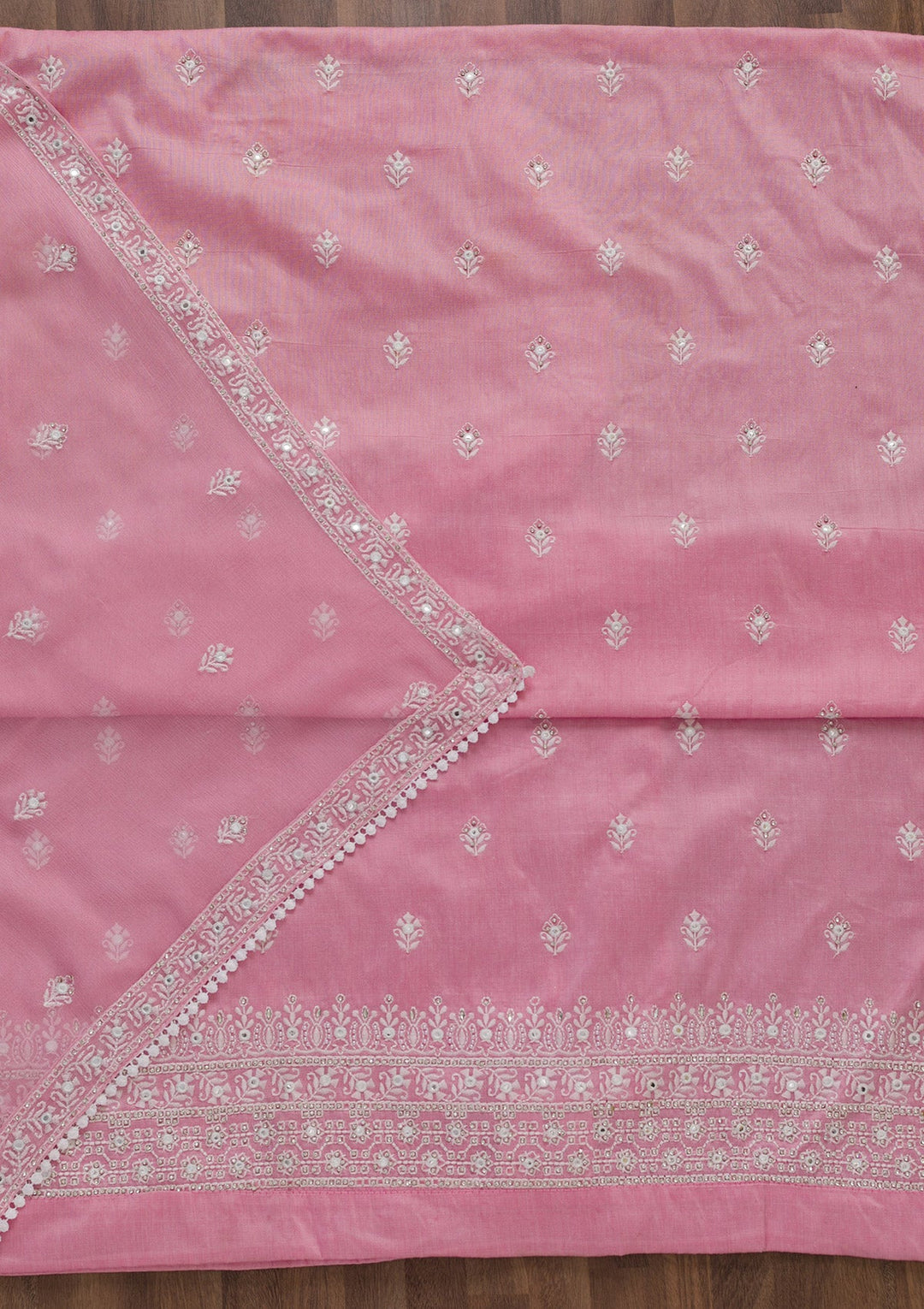 Baby Pink Stonework Cotton Unstitched Salwar Suit-Koskii