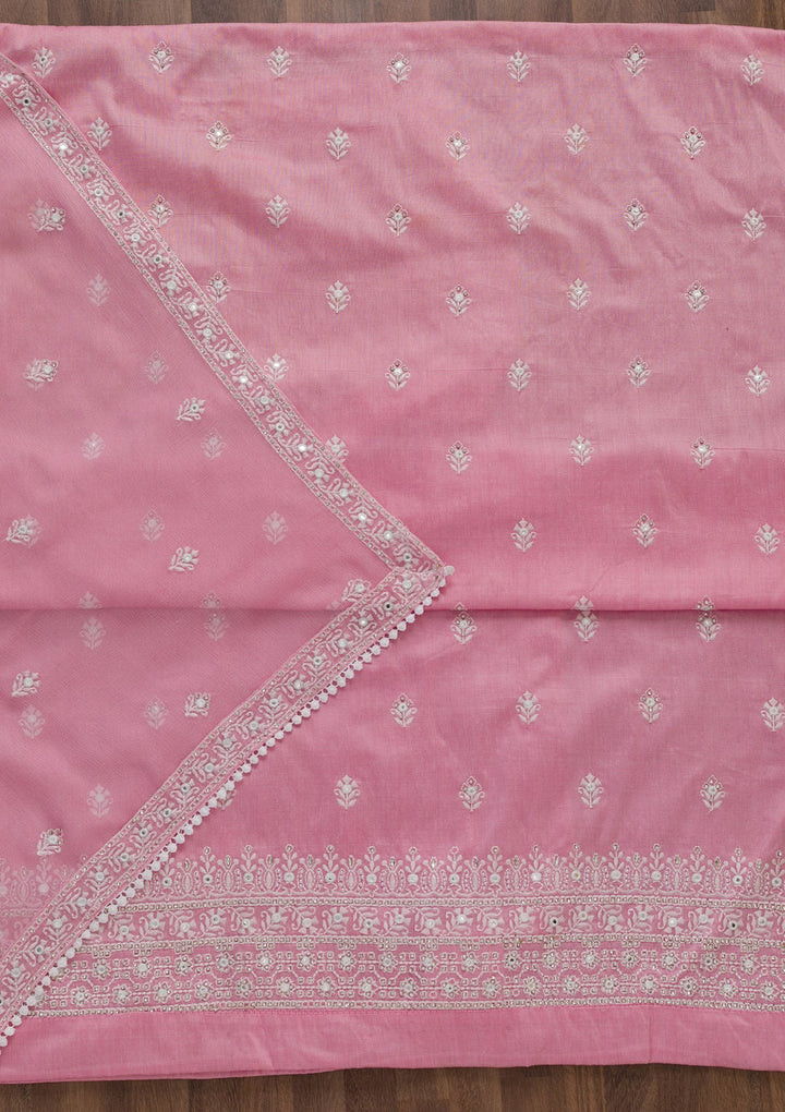 Baby Pink Stonework Cotton Unstitched Salwar Suit-Koskii