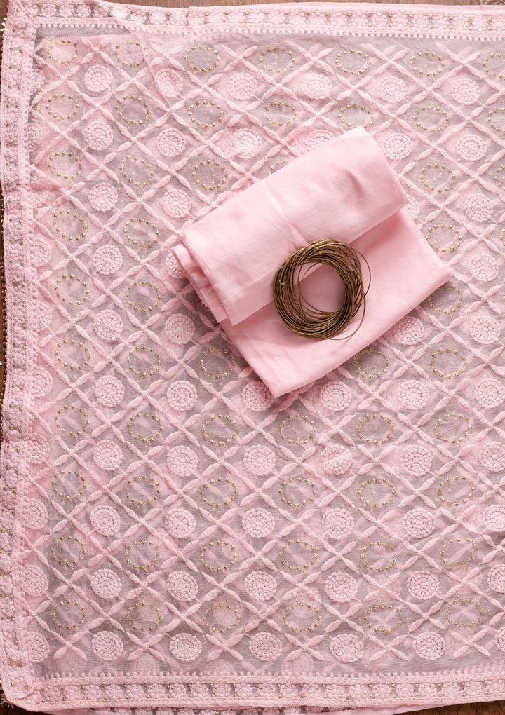 Baby Pink Stonework Georgette Designer Unstitched Salwar Suit - koskii