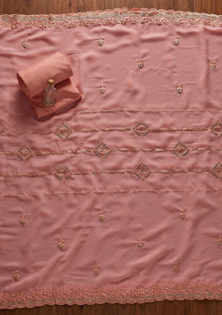 Baby Pink Stonework Georgette Designer Unstitched Salwar Suit - koskii