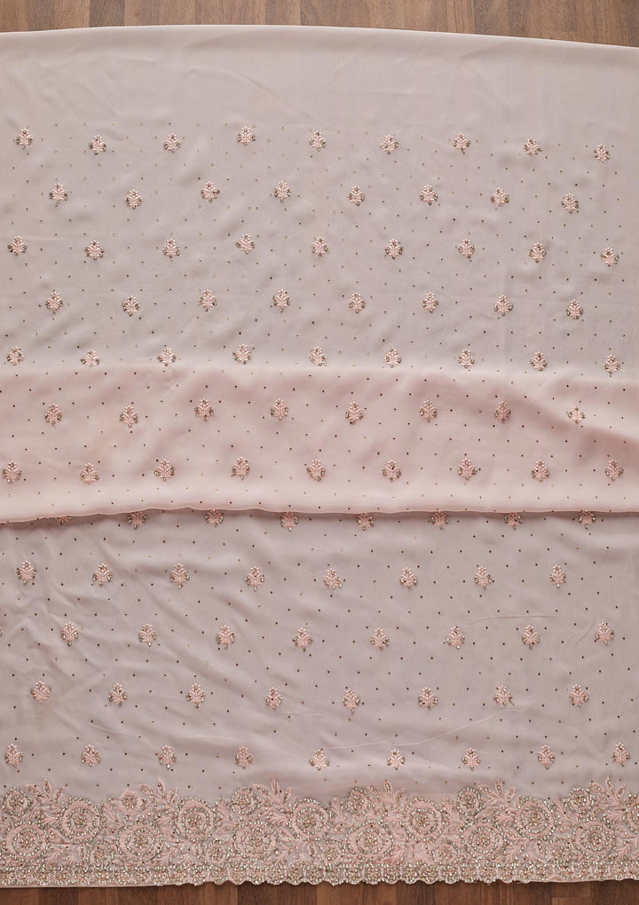 Baby Pink Stonework Georgette Unstitched Salwar Suit - Koskii