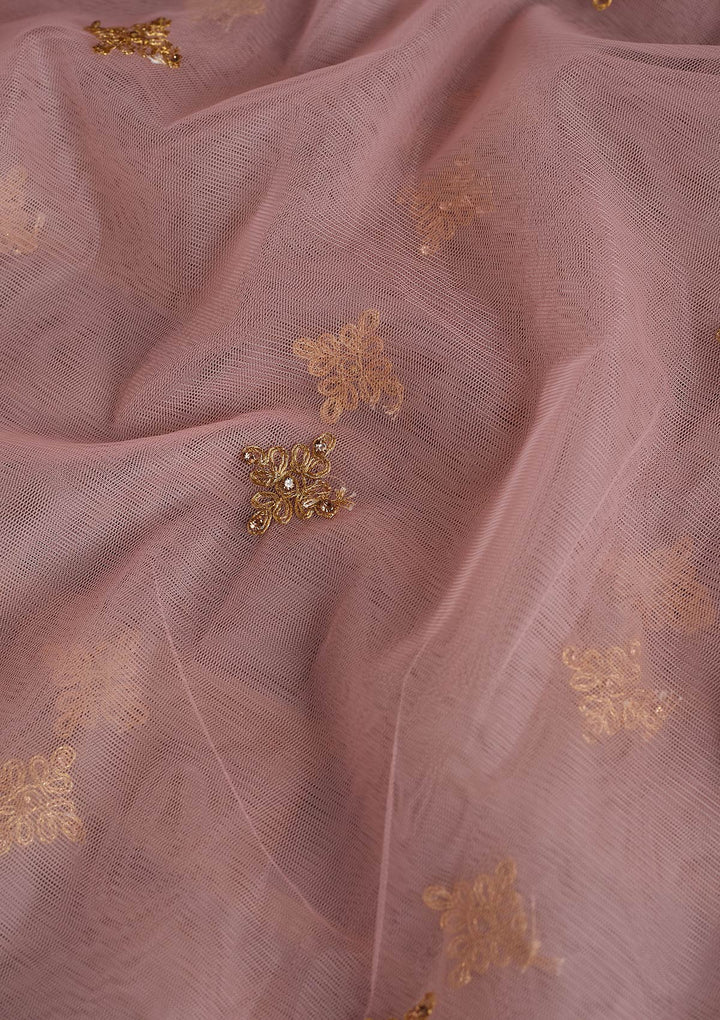 Baby Pink Stonework Net Readymade Dupatta-Koskii