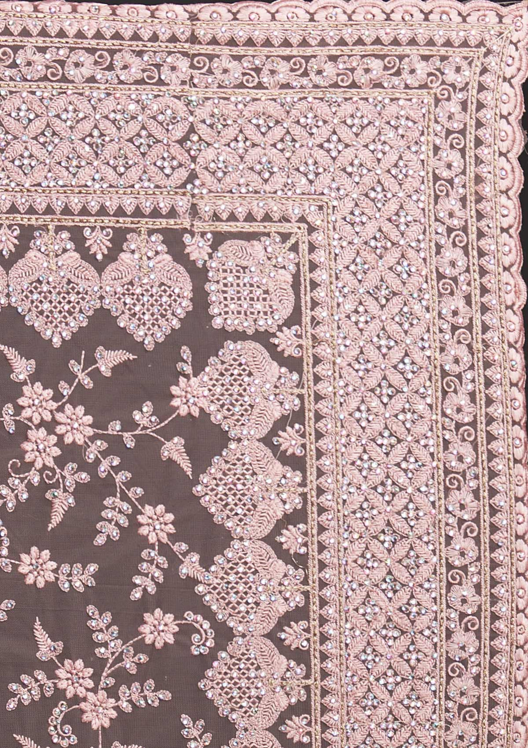 Baby Pink Stonework Net Designer Saree - koskii
