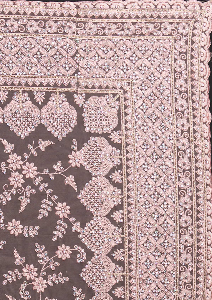 Baby Pink Stonework Net Designer Saree - koskii