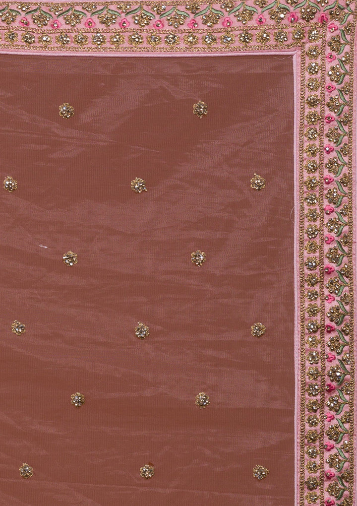 Baby Pink Stonework Raw Silk Designer Lehenga-Koskii