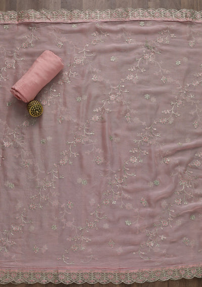 Baby Pink Stonework Semi Crepe Unstitched Salwar Suit-Koskii