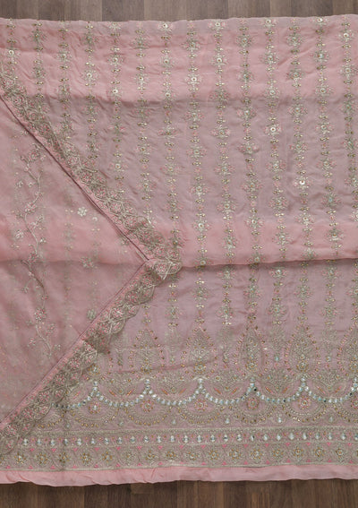 Baby Pink Stonework Semi Crepe Unstitched Salwar Suit-Koskii