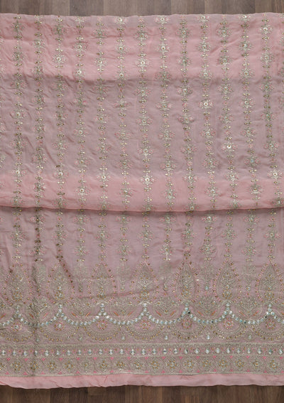 Baby Pink Stonework Semi Crepe Unstitched Salwar Suit-Koskii