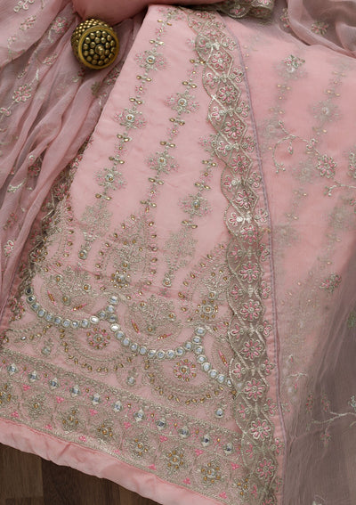 Baby Pink Stonework Semi Crepe Unstitched Salwar Suit-Koskii