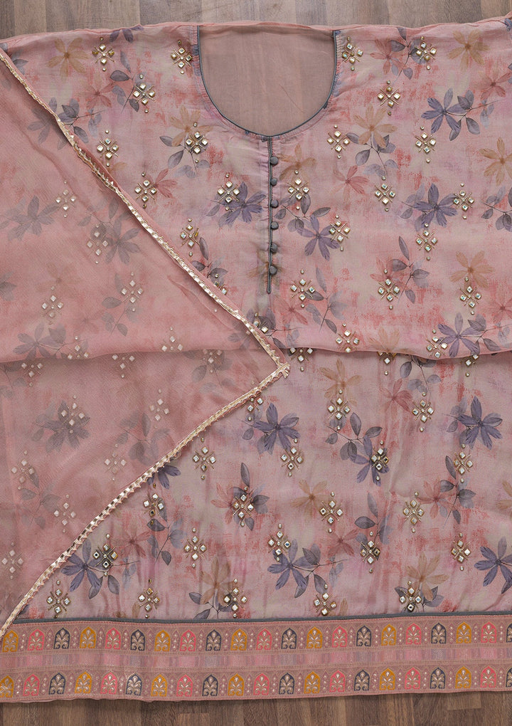 Baby Pink Semi Crepe Stonework Unstitched Salwar Suit-koskii