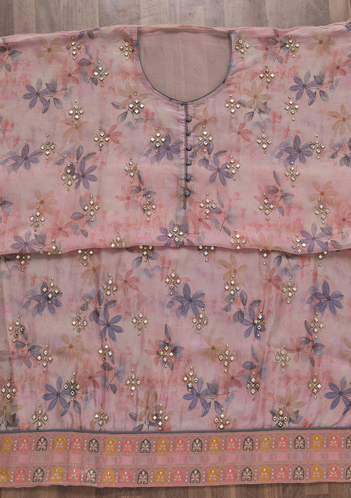 Baby Pink Semi Crepe Stonework Unstitched Salwar Suit-koskii
