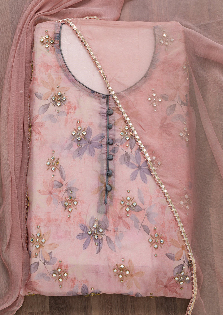 Baby Pink Semi Crepe Stonework Unstitched Salwar Suit-koskii