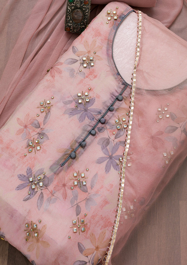 Baby Pink Semi Crepe Stonework Unstitched Salwar Suit-koskii