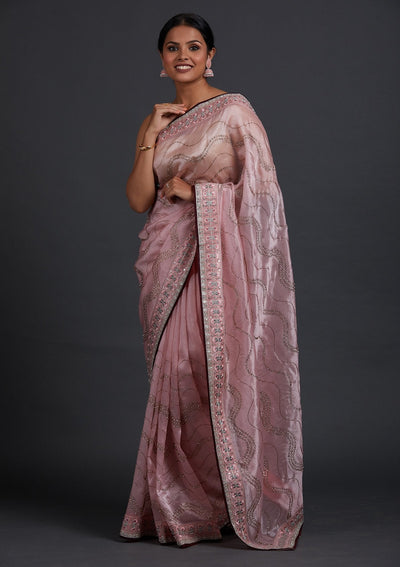 Baby Pink Stonework Tissue Designer Saree - Koskii