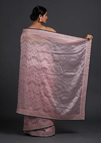 Baby Pink Stonework Tissue Designer Saree - Koskii