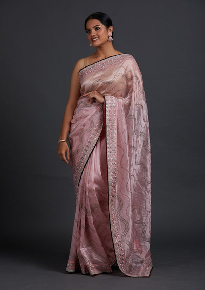Baby Pink Stonework Tissue Designer Saree - Koskii