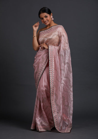 Baby Pink Stonework Tissue Designer Saree - Koskii