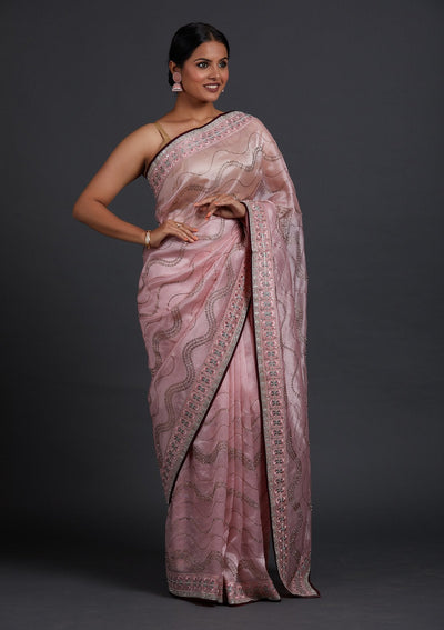 Baby Pink Stonework Tissue Designer Saree - Koskii
