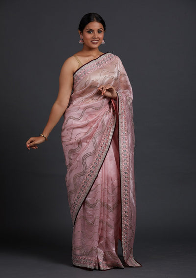 Baby Pink Stonework Tissue Designer Saree - Koskii