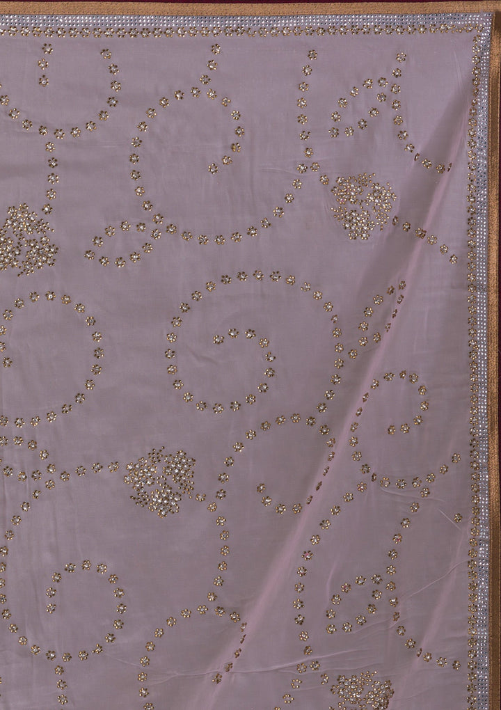 Baby Pink Stonework Tissue Saree-Koskii