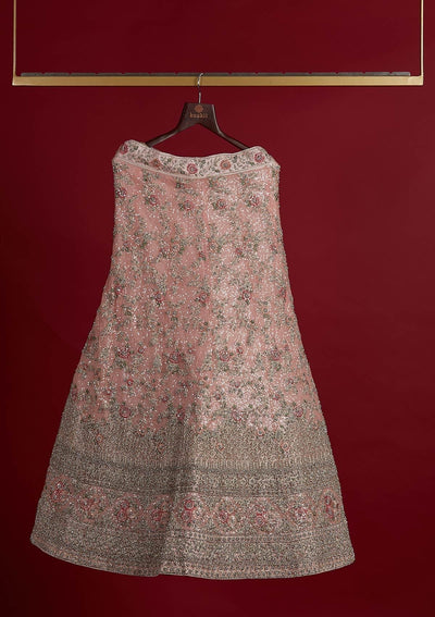 Baby Pink Stonework Velvet Designer Semi-Stitched Lehenga - koskii