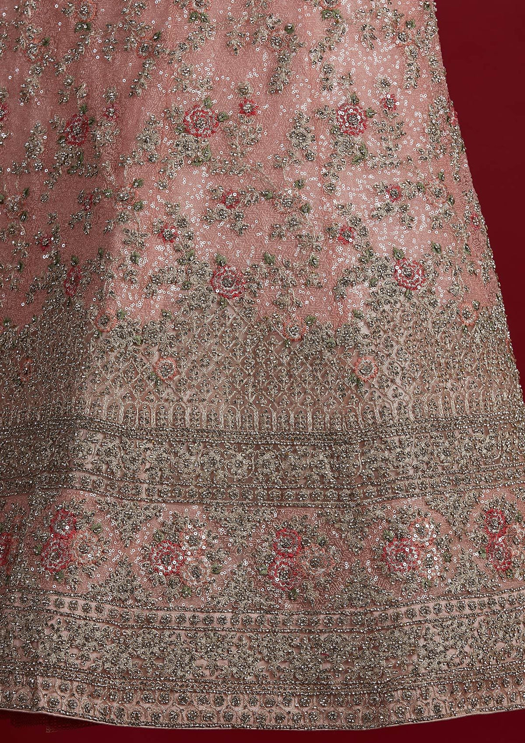 Baby Pink Stonework Velvet Designer Semi-Stitched Lehenga - koskii