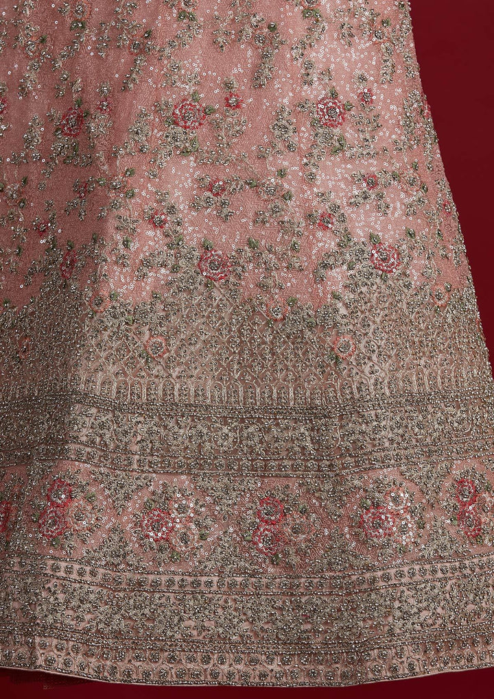 Baby Pink Stonework Velvet Designer Semi-Stitched Lehenga - koskii