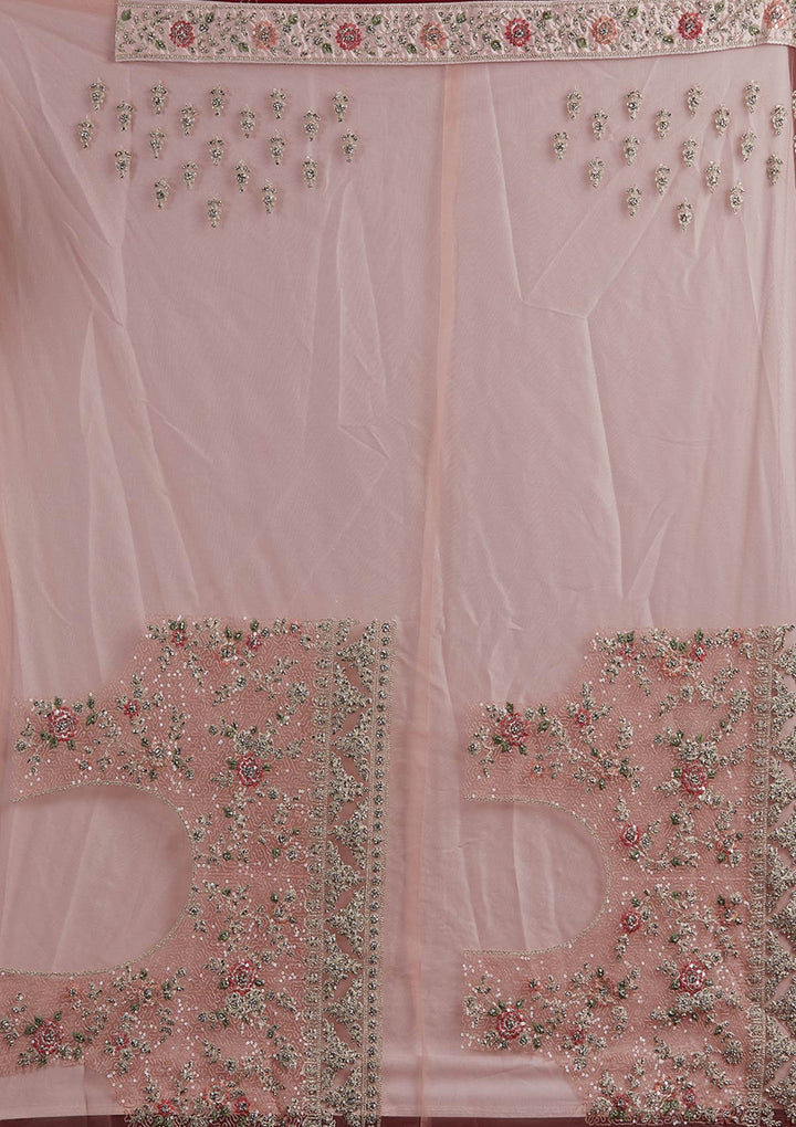 Baby Pink Stonework Velvet Designer Semi-Stitched Lehenga - koskii