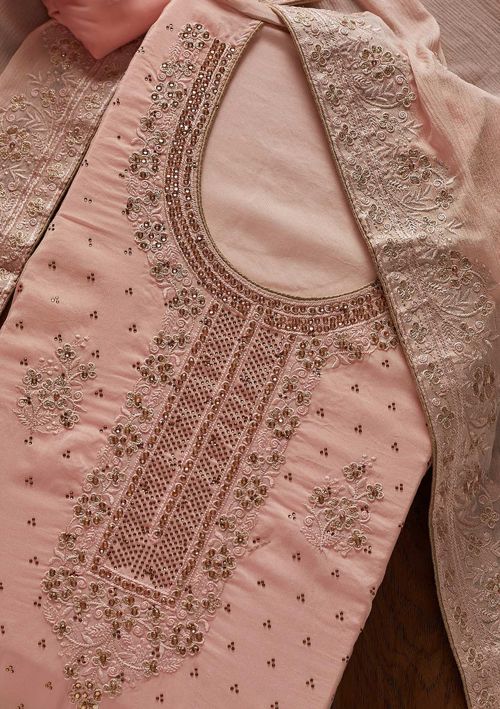Baby Pink Swarovski Semi Crepe Designer Unstitched Salwar Suit - koskii