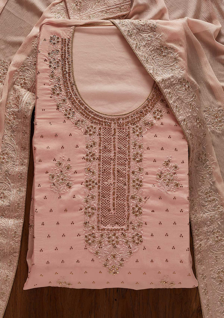 Baby Pink Swarovski Semi Crepe Designer Unstitched Salwar Suit - koskii