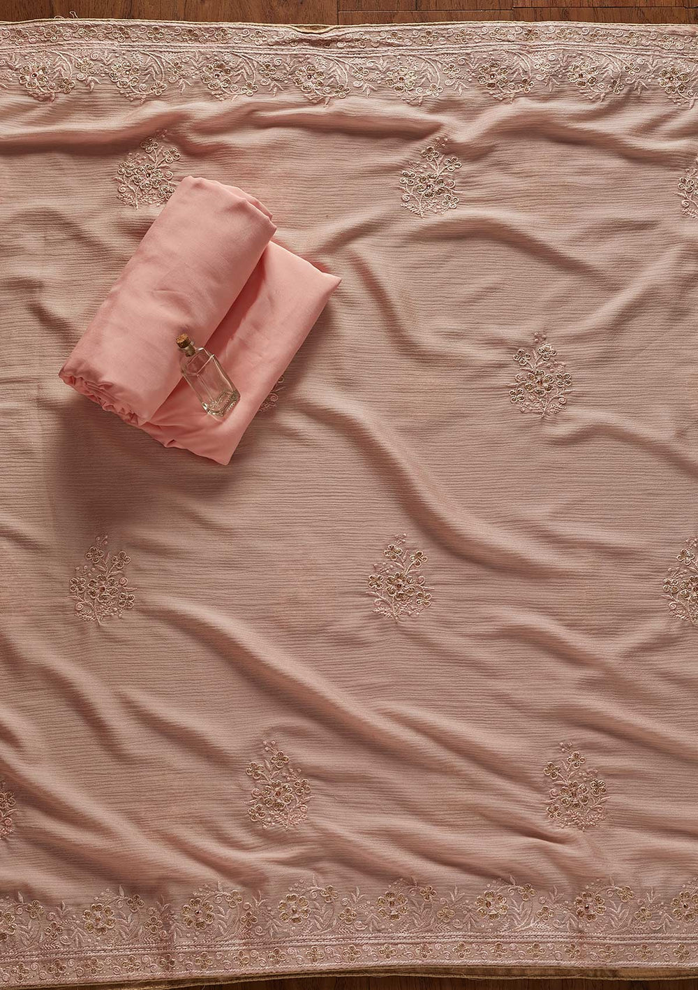 Baby Pink Swarovski Semi Crepe Designer Unstitched Salwar Suit - koskii