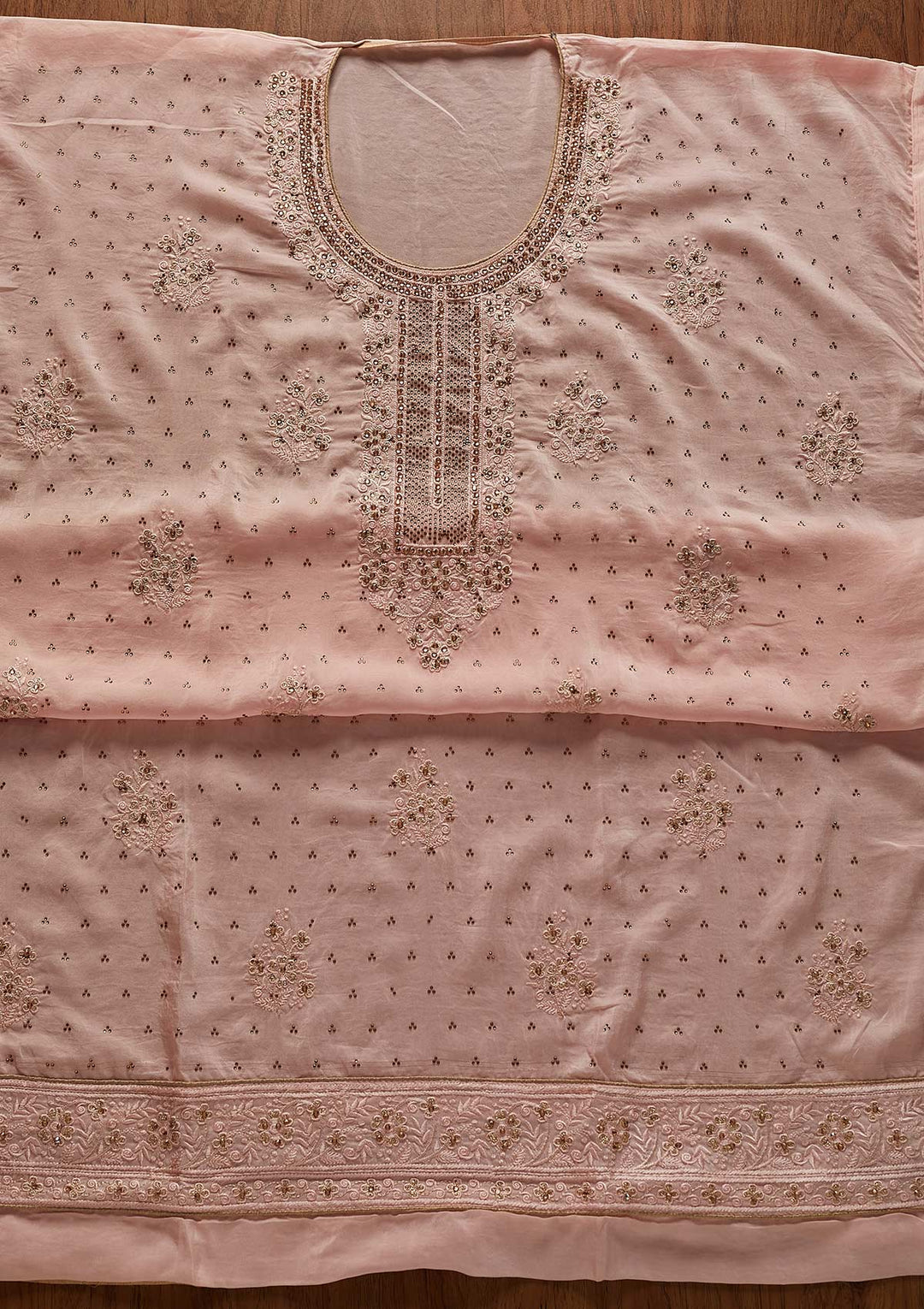 Baby Pink Swarovski Semi Crepe Designer Unstitched Salwar Suit - koskii