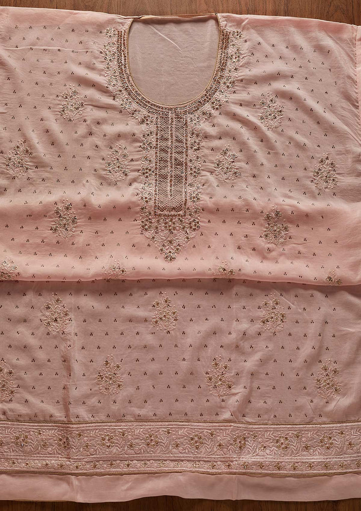 Baby Pink Swarovski Semi Crepe Designer Unstitched Salwar Suit - koskii