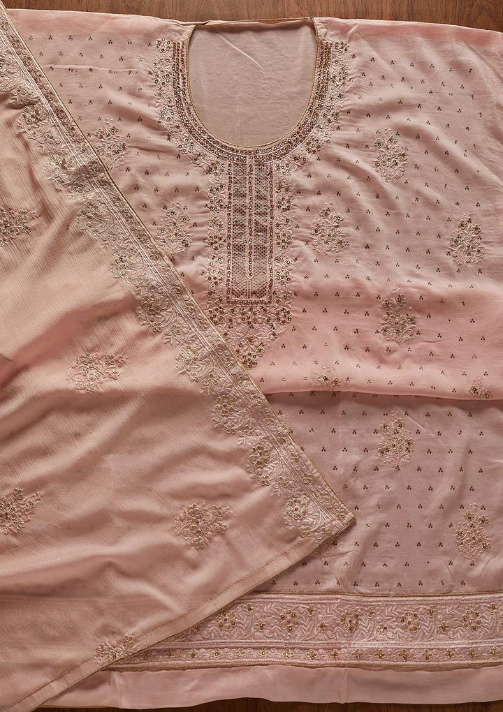 Baby Pink Swarovski Semi Crepe Designer Unstitched Salwar Suit - koskii