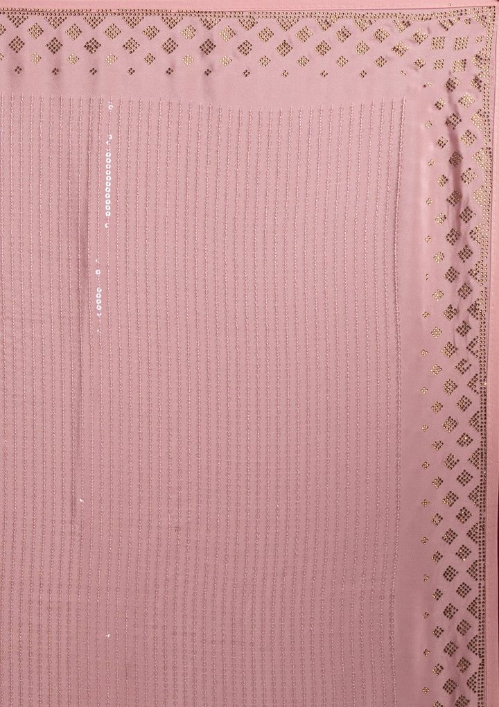 Baby Pink Swarovski Semi Crepe Designer Saree - koskii