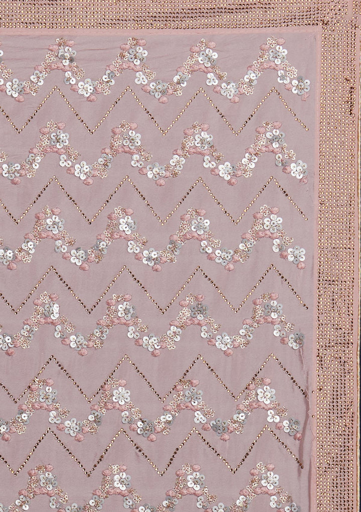 Baby Pink Swarovski Semi Crepe Designer Saree - Koskii