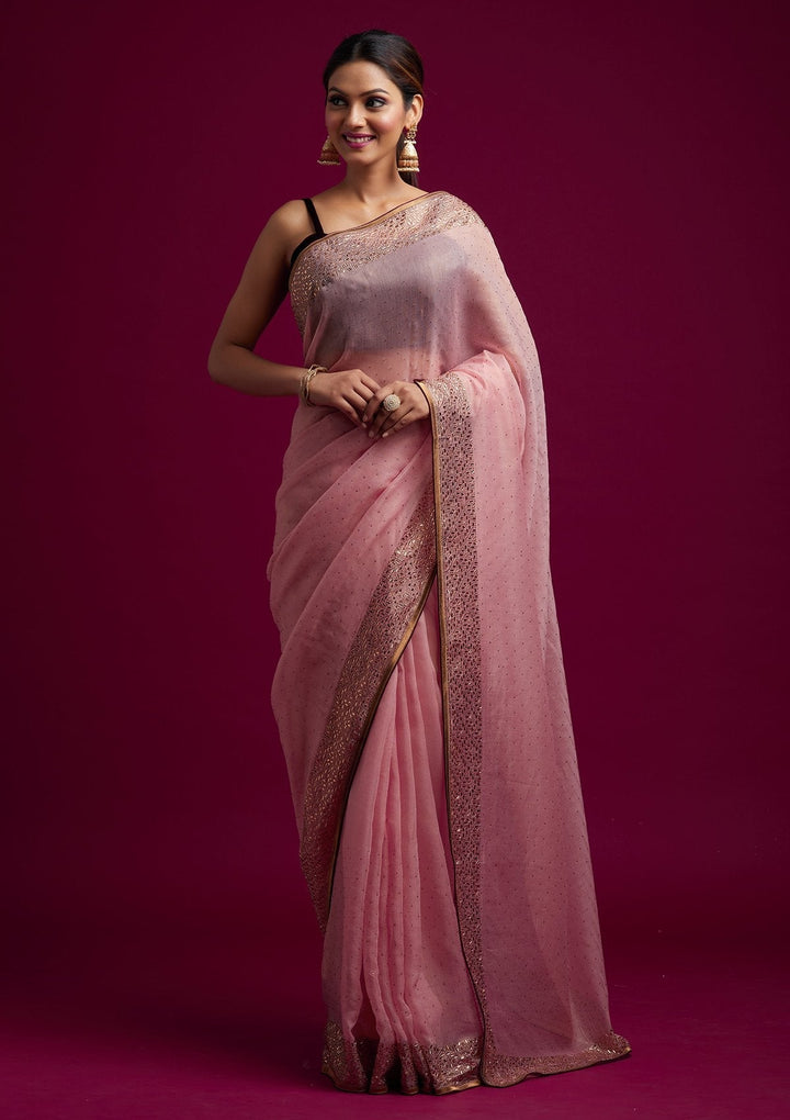 Baby Pink Swarovski Tissue Designer Saree - koskii