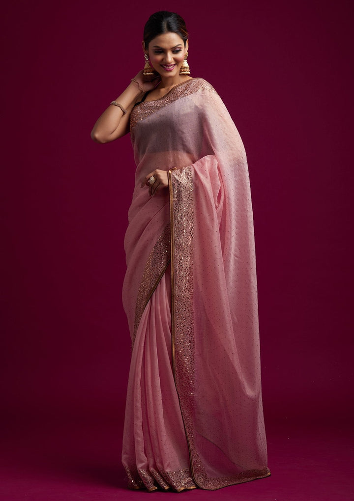 Baby Pink Swarovski Tissue Designer Saree - koskii