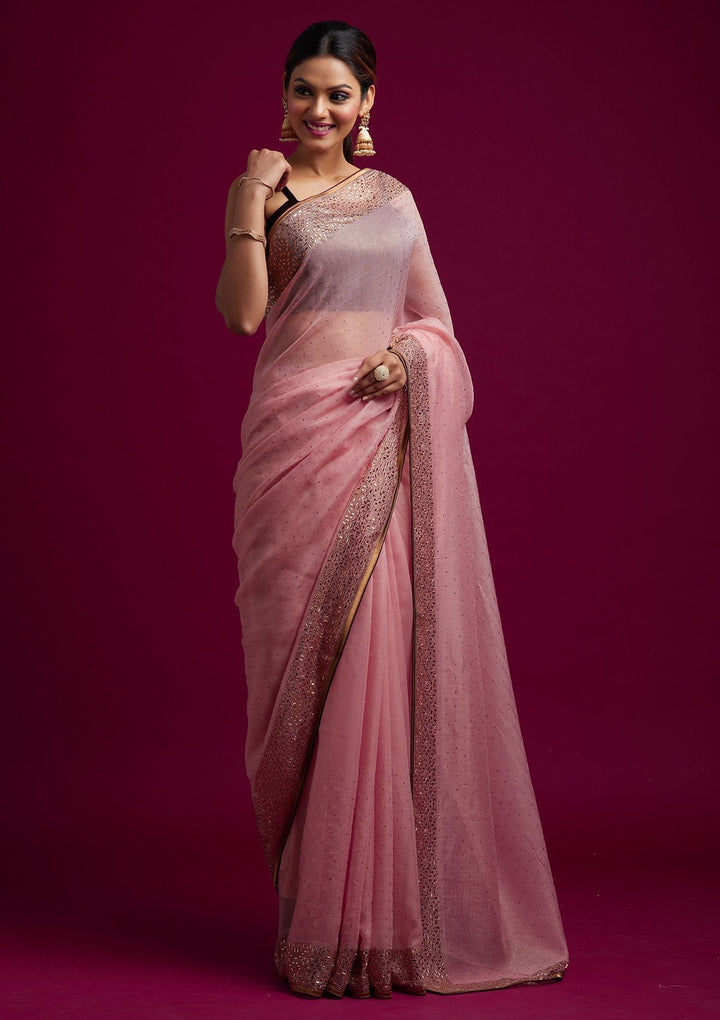 Baby Pink Swarovski Tissue Designer Saree - koskii