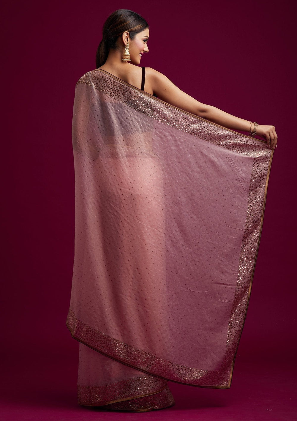 Baby Pink Swarovski Tissue Designer Saree - koskii