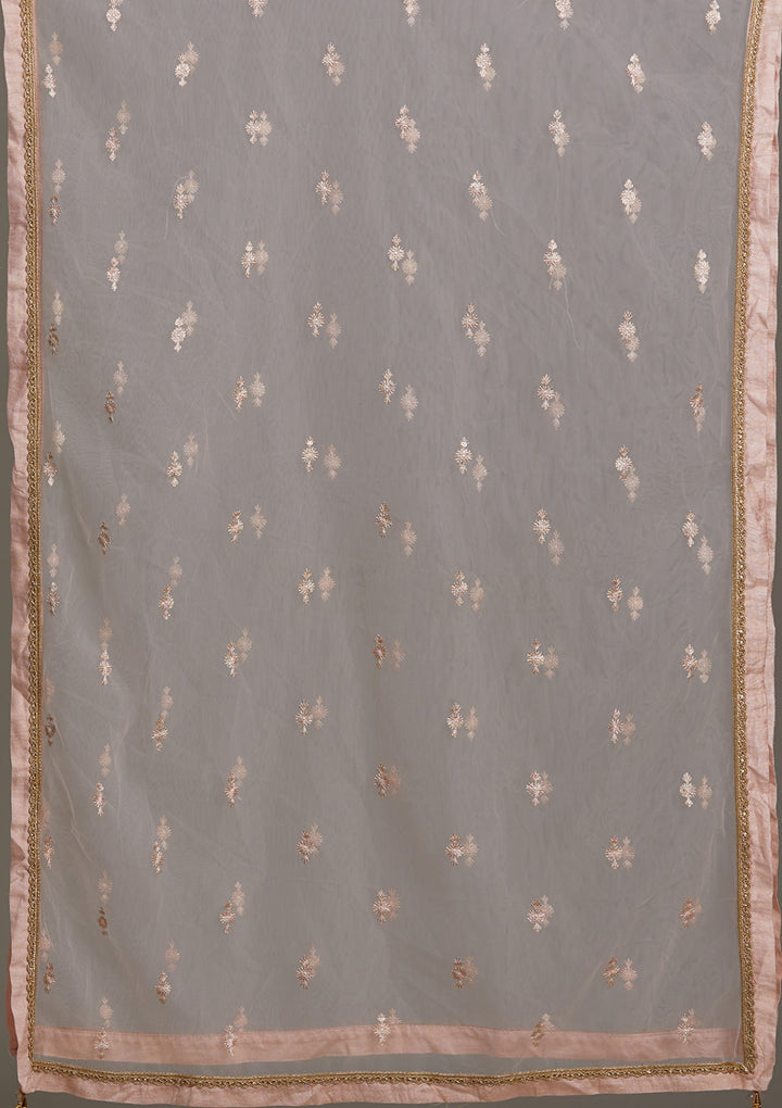 Baby Pink Threadwork Chiffon Lehenga-Koskii