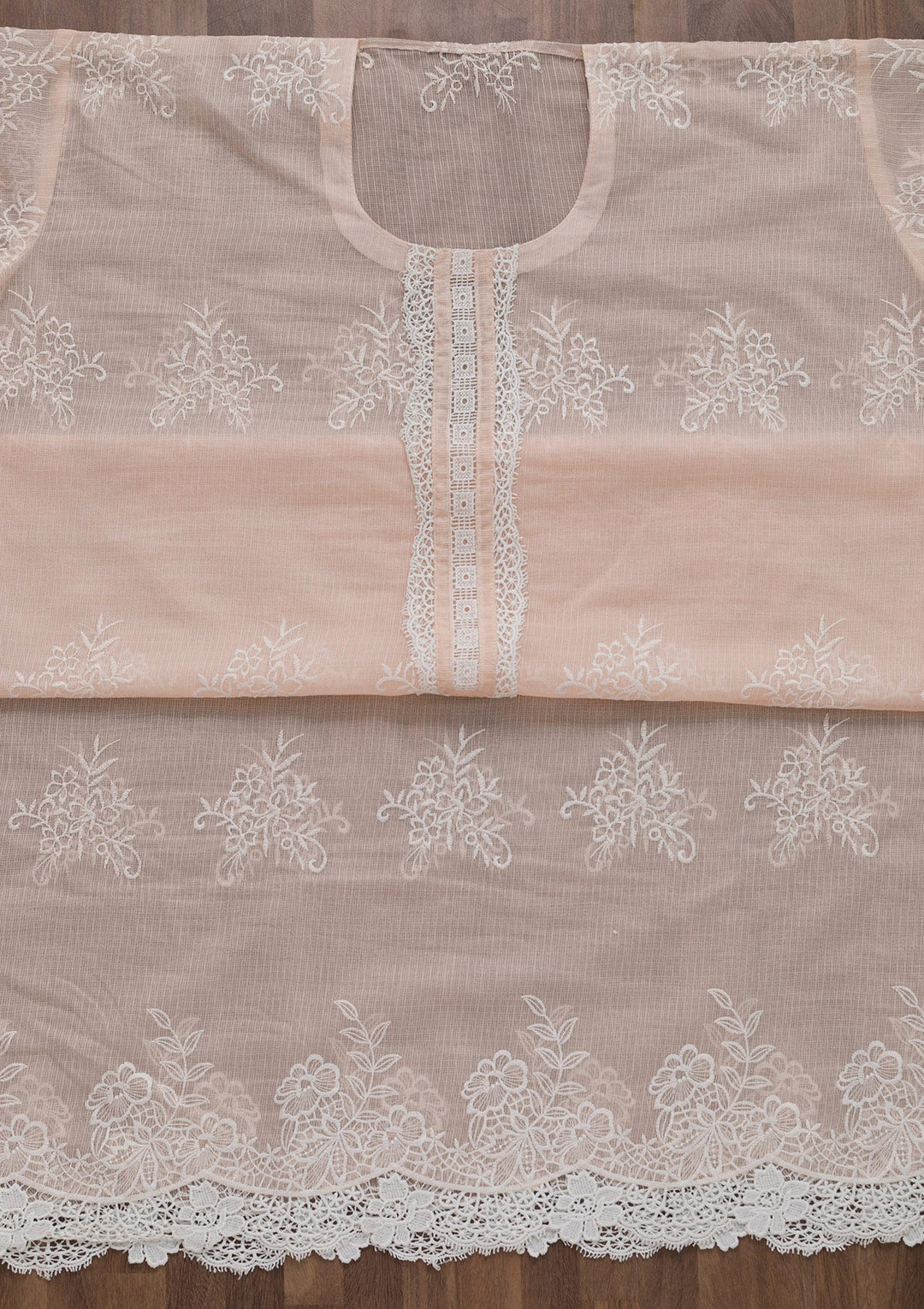 Baby Pink Threadwork Cotton Semi-Stitched Salwar Suit-Koskii