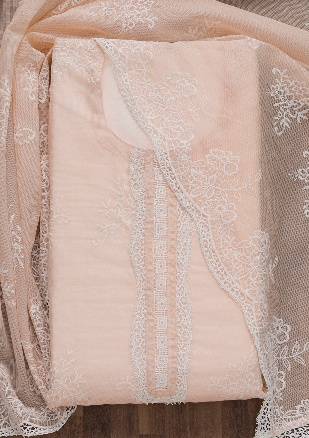 Baby Pink Threadwork Cotton Semi-Stitched Salwar Suit-Koskii
