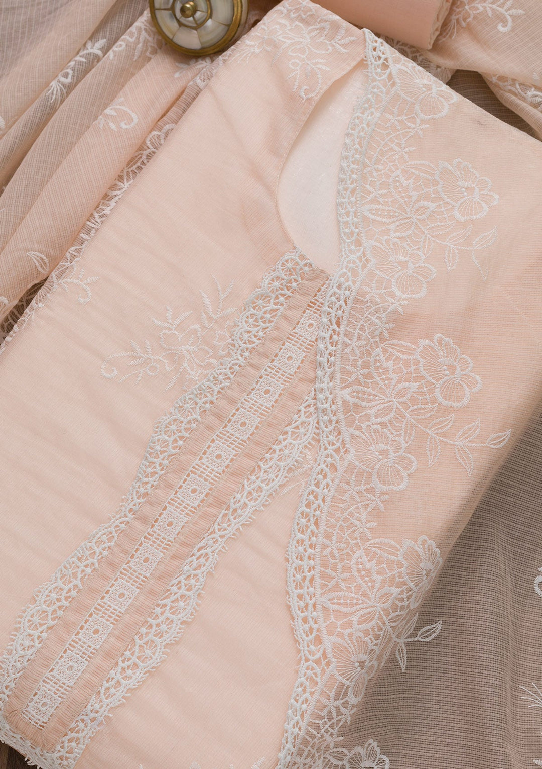 Baby Pink Threadwork Cotton Semi-Stitched Salwar Suit-Koskii
