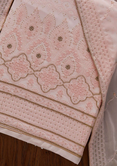 Baby Pink Threadwork Georgette Designer Semi-Stitched Salwar Suit - Koskii