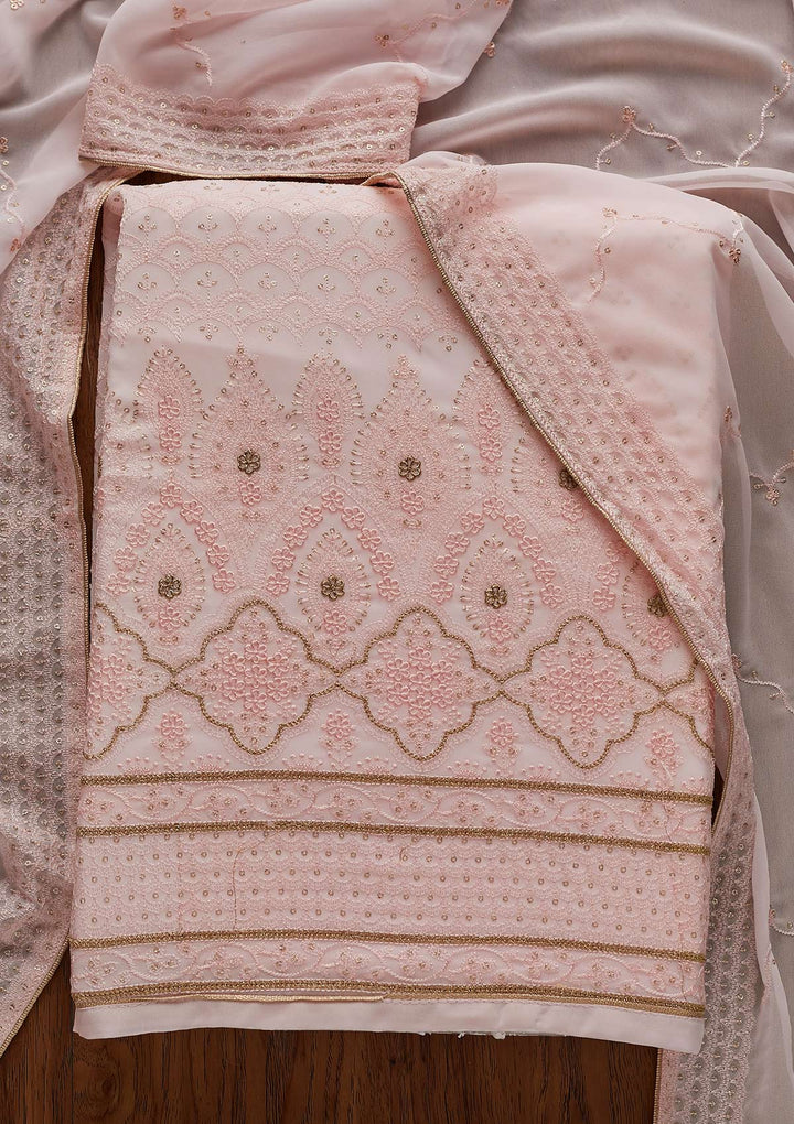 Baby Pink Threadwork Georgette Designer Semi-Stitched Salwar Suit - Koskii