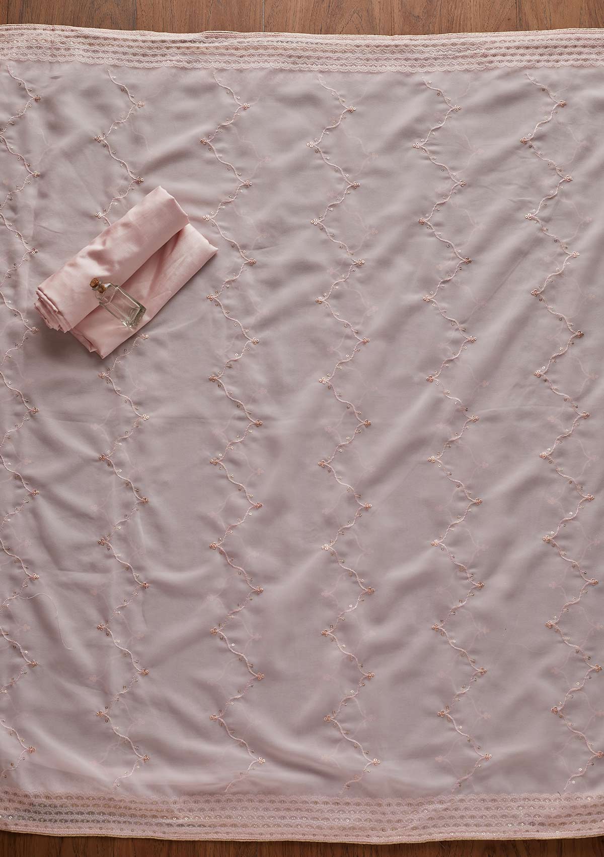 Baby Pink Threadwork Georgette Designer Semi-Stitched Salwar Suit - Koskii
