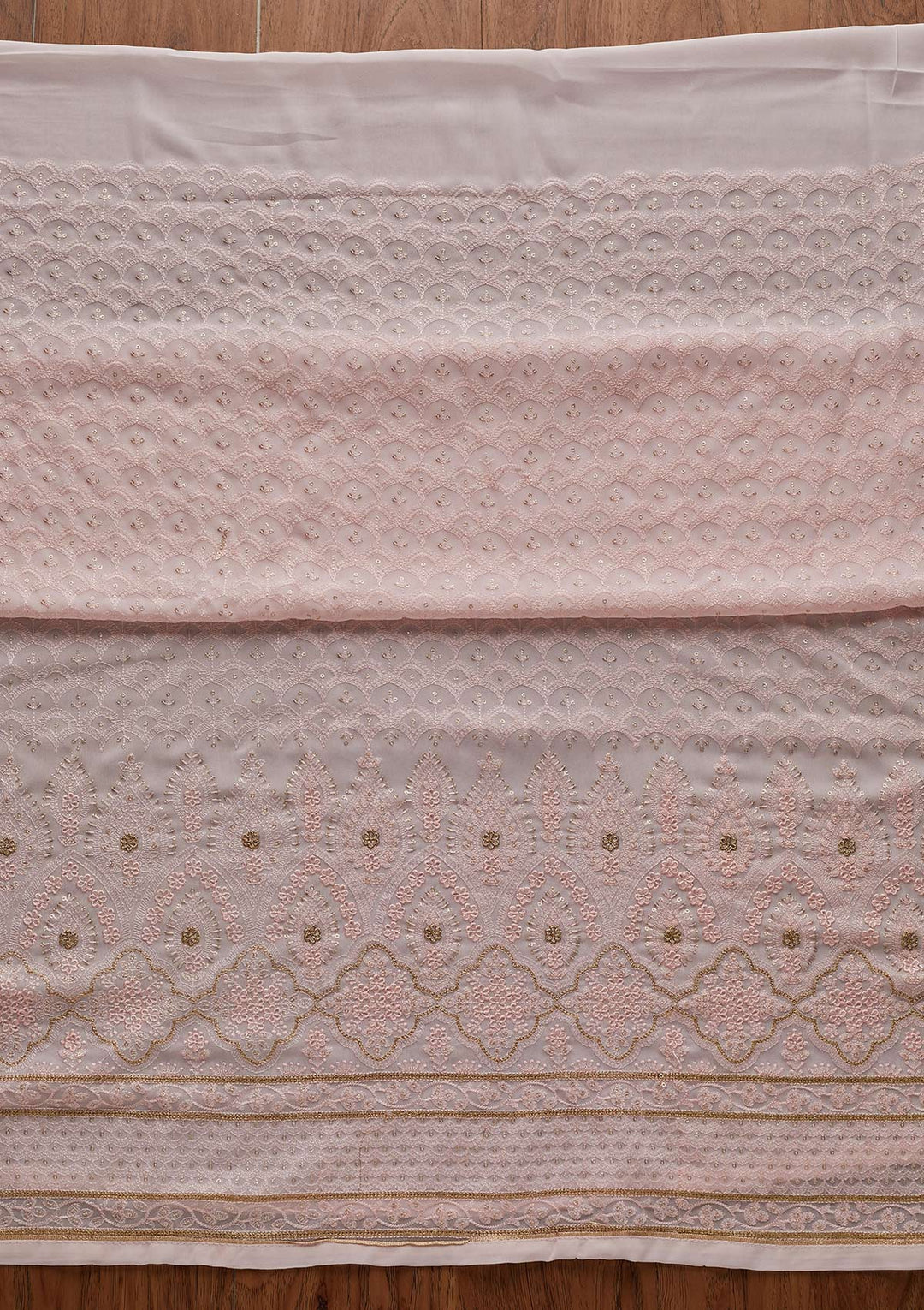 Baby Pink Threadwork Georgette Designer Semi-Stitched Salwar Suit - Koskii