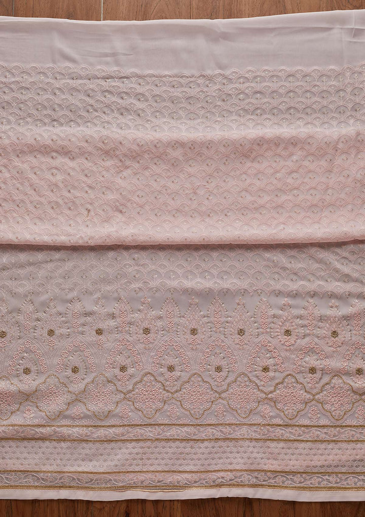 Baby Pink Threadwork Georgette Designer Semi-Stitched Salwar Suit - Koskii
