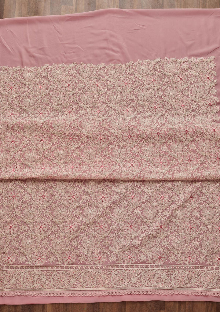 Baby Pink Threadwork Georgette Semi-Stitched Salwar Suit - Koskii